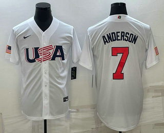 Mens USA Baseball #7 Tim Anderson 2023 White World Baseball Classic Stitched Jerseys->2023 world baseball classic->MLB Jersey